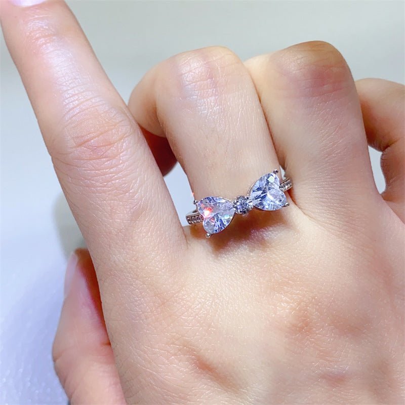 Bow Heart Moissanite Ring for Women, 2 Carat Double Heart Promise Ring – view 3