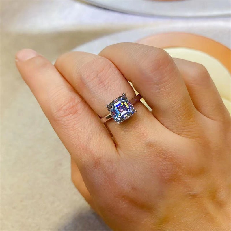 Colorful Moissanite Ring for Women, Square Cut Iridescent Ring – view 3