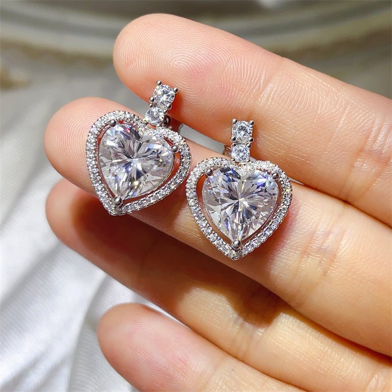 10 Carat D Color Heart Moissanite Halo Stud Earrings – view 3