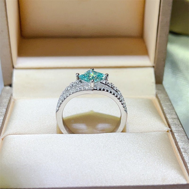 Green Princess Cut Moissanite Halo Ring for Women, 1 Carat Engagement Ring Style – view 3