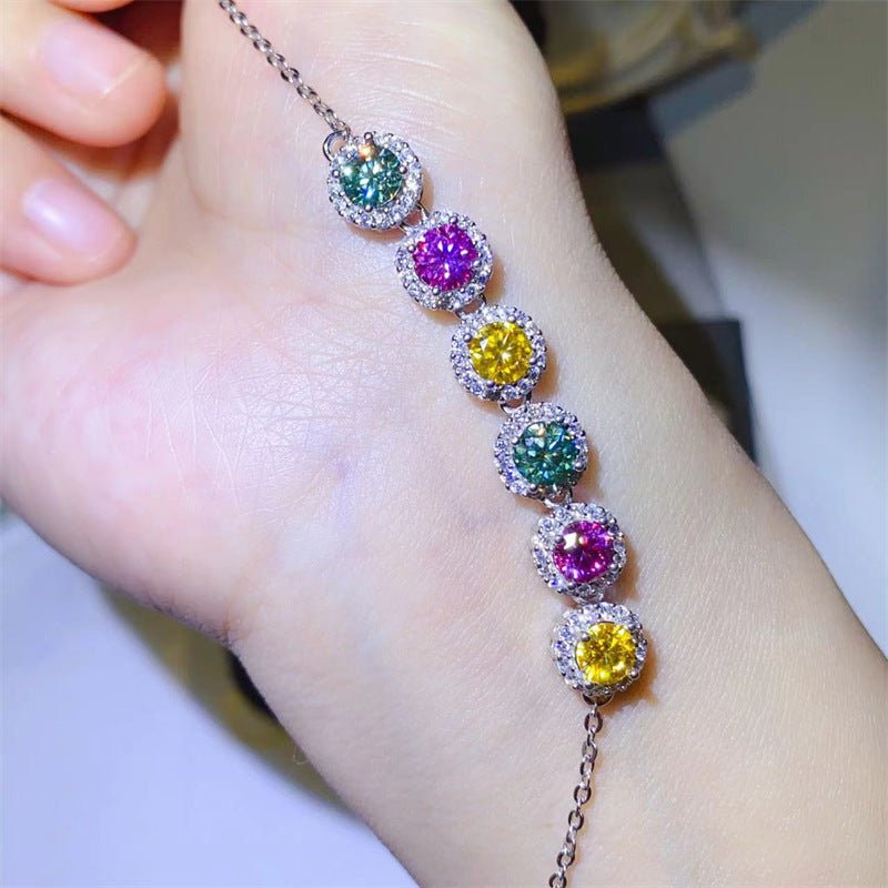 Colorful VVS1 Moissanite Tennis Bracelet for Women, 3 Carat Round Halo Bracelet – view 3