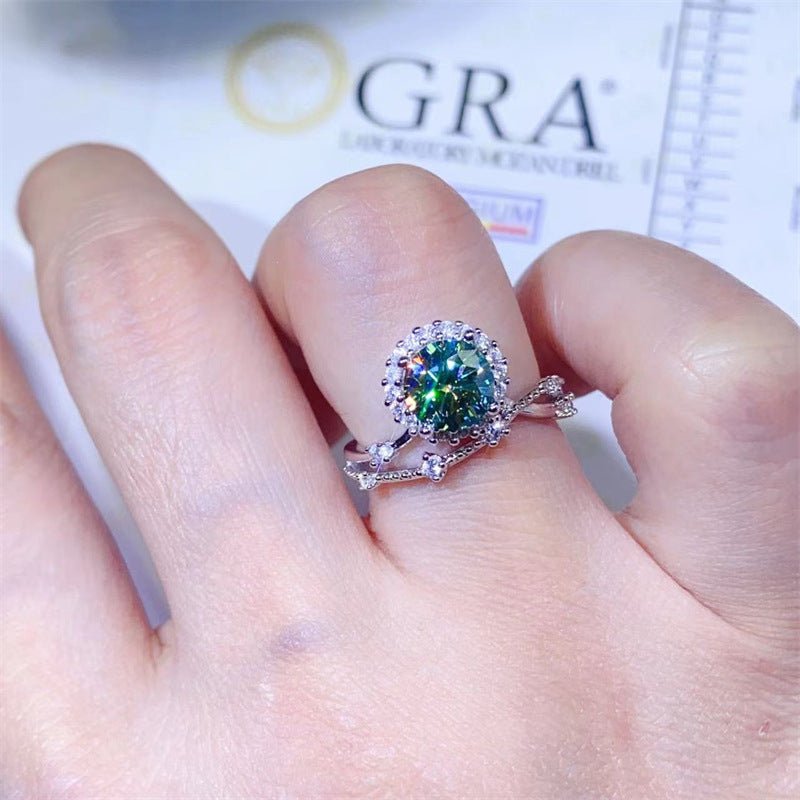 Green Moissanite Halo Ring for Women, Promise, Engagement & Wedding Ring – view 3
