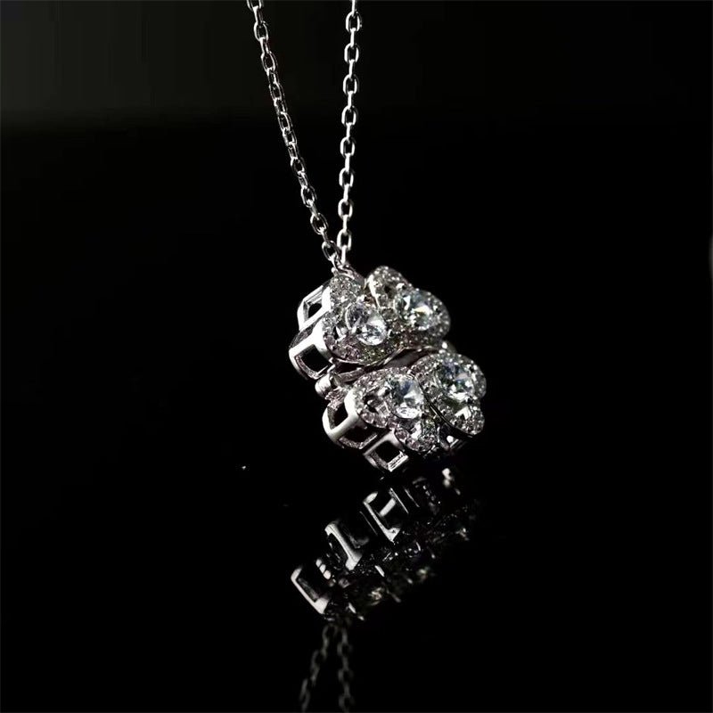 Four Leaf Clover Moissanite Pendant Necklace for Women - Round Stone Collarbone Chain Gift Jewelry – view 3