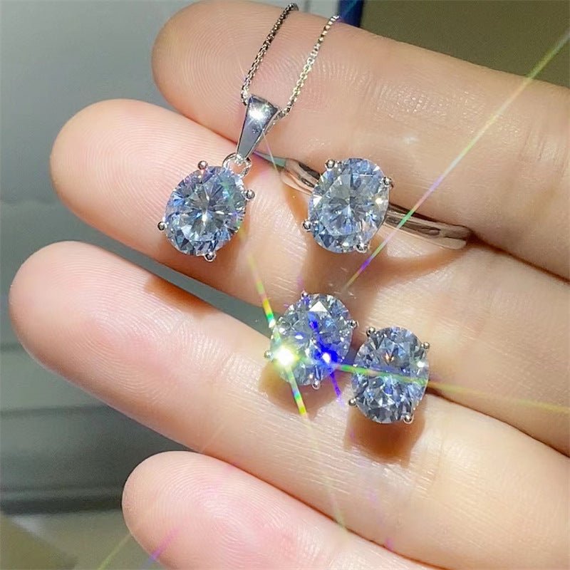 Oval Moissanite Ring, Stud Earrings & Pendant Jewelry Collection – view 3