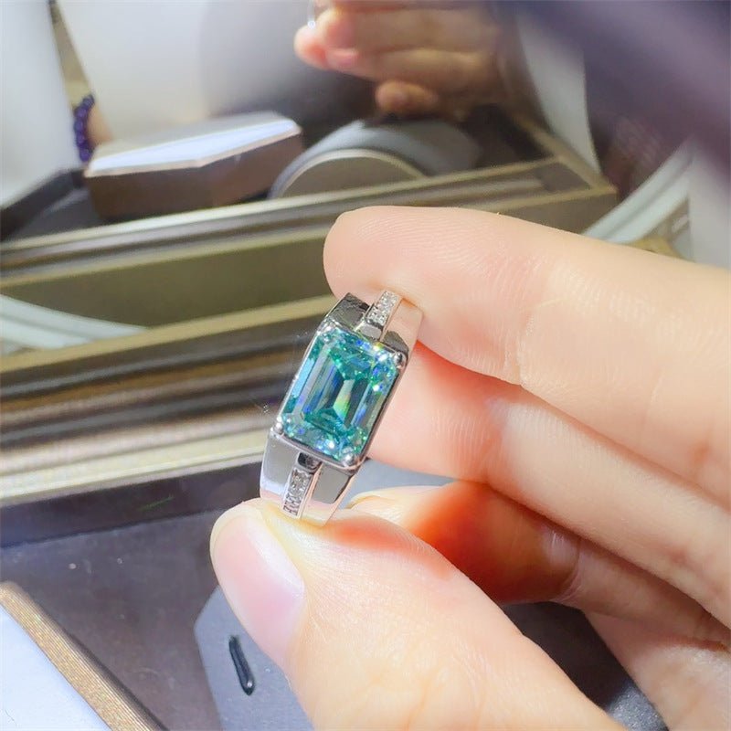 Emerald Cut Green Moissanite Ring, Geometric U-Shaped Engagement Ring, 1 Carat 2 Carat 3 Carat – view 3