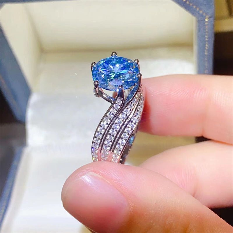 Blue Moissanite Halo Ring for Women, 3 Carat or 5 Carat Floral Crossover Engagement Ring – view 3