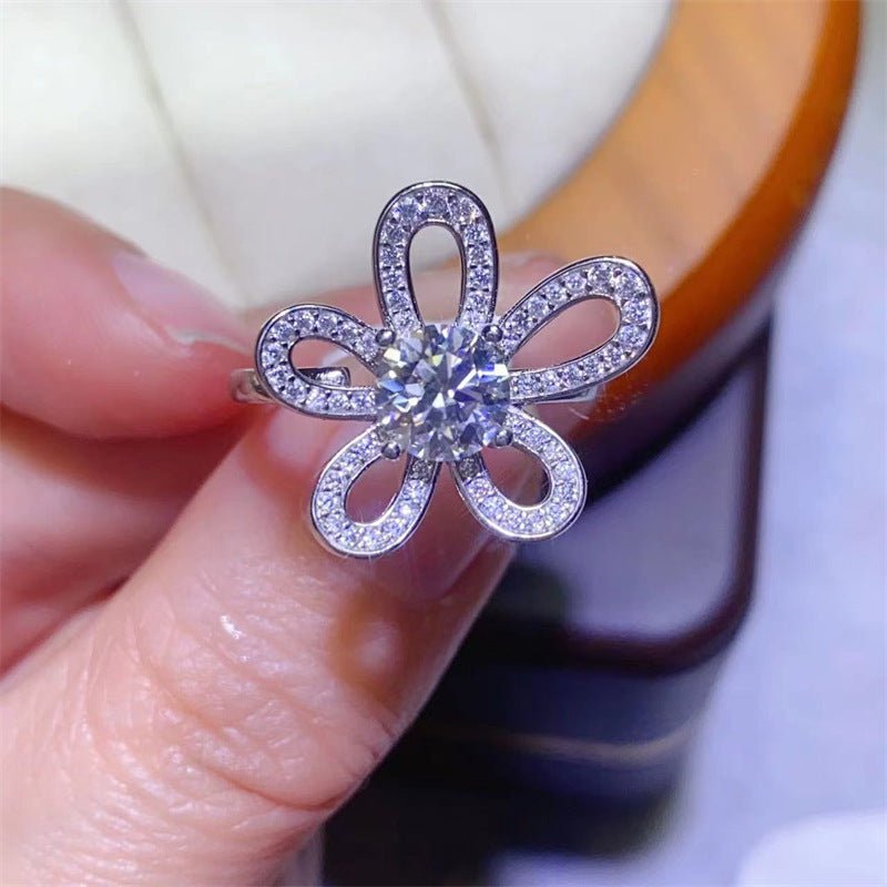 Moissanite Flower Ring for Women, 1 Carat Floral Engagement Ring, Promise Wedding Ring – view 3