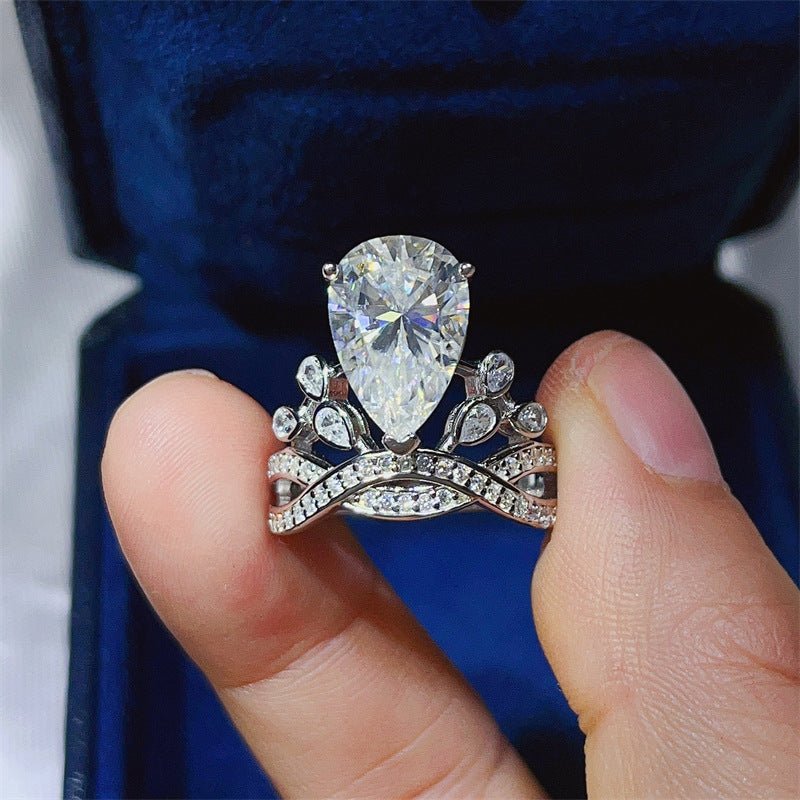 5 Carat Pear Cut Moissanite Crown Ring for Women, Halo Engagement Ring – view 3