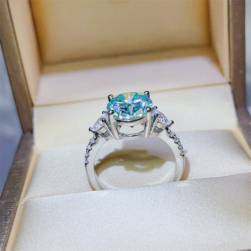 5 Carat Blue Green Moissanite Ring for Women, Micro Pave Halo Style Engagement Ring – view 3