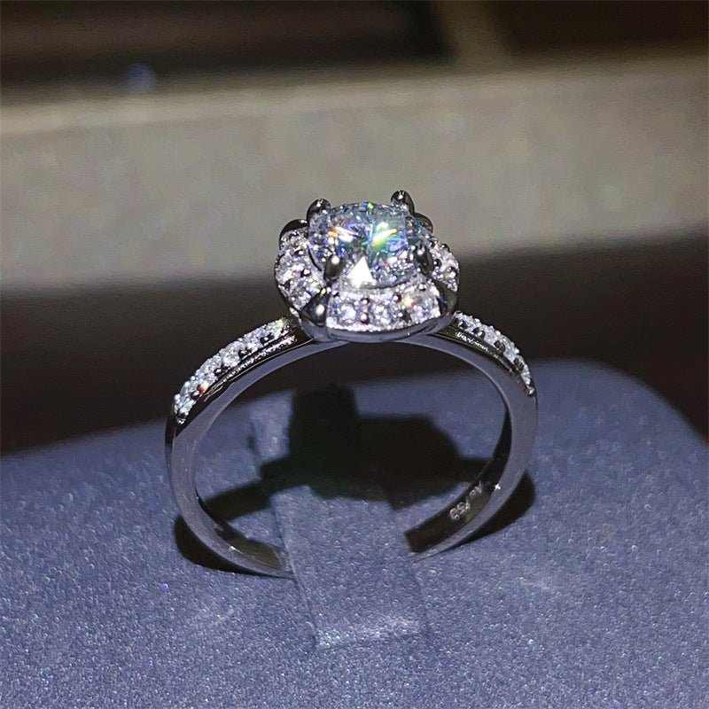 Moissanite Halo Ring for Women, Round Cut Floral-Inspired Promise Engagement Ring – view 3