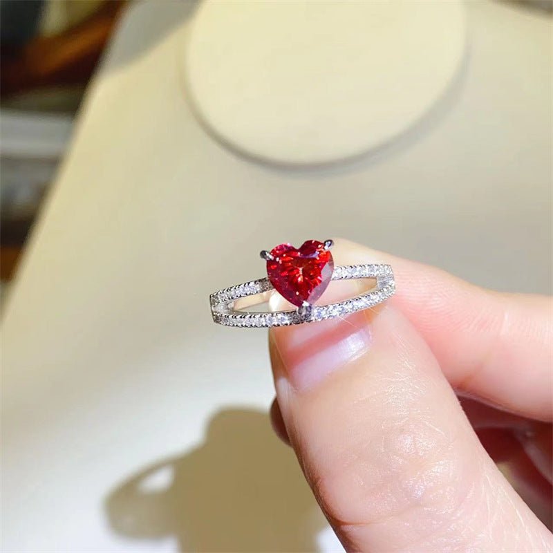 1 Carat Heart Moissanite Ring for Women, Double Band U-Shape Engagement Style Ring – view 3