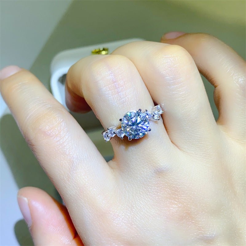 2 Carat VVS Moissanite Ring for Women, Round Solitaire Engagement Ring with Side Stones – view 3