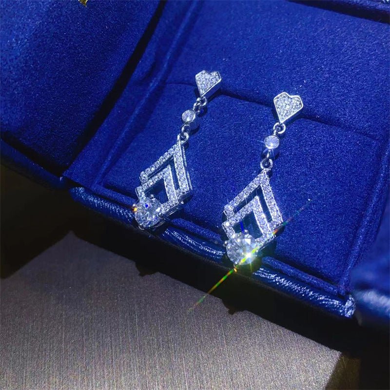 Moissanite Drop Earrings with Heart Stud and Double Chevron Design – view 3