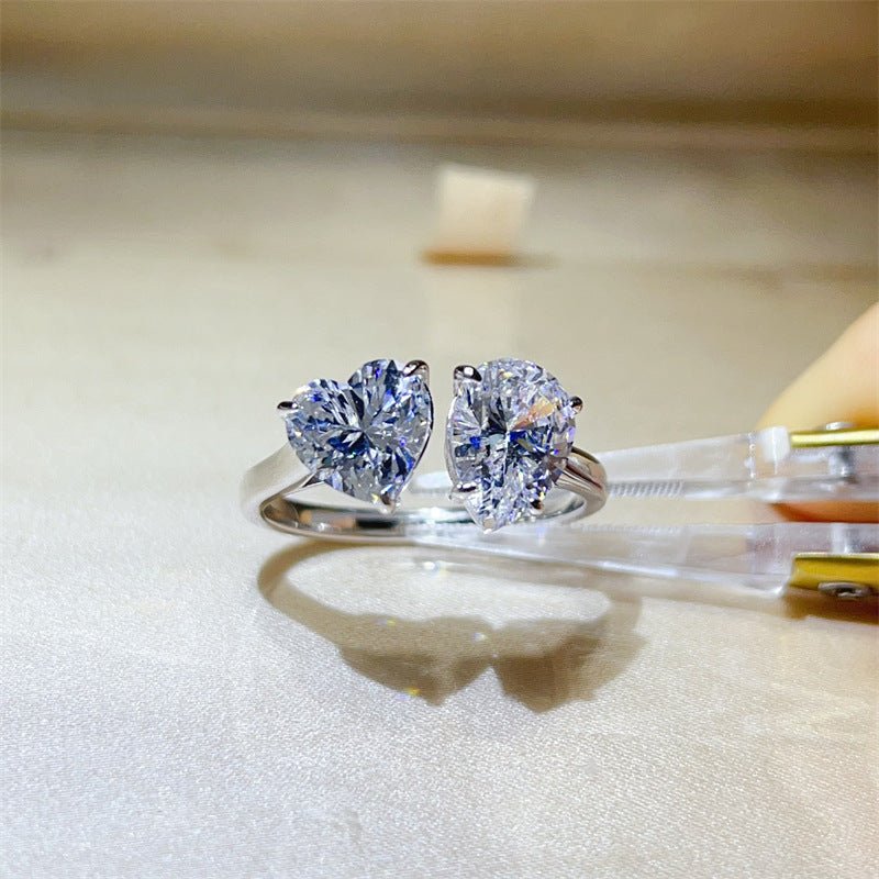 5 Carat Dual Stone Moissanite Ring for Women, VVS1 Geometric Open Ring, D Color Engagement Ring – view 3