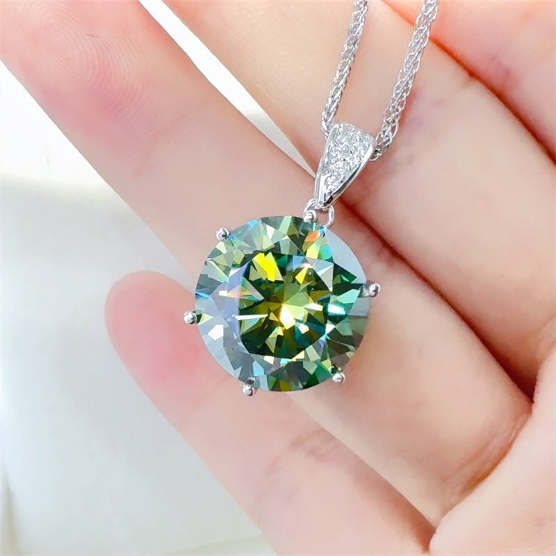 10 Carat Green Moissanite Pendant Necklace with Six-Prong Round Cut Design – view 3