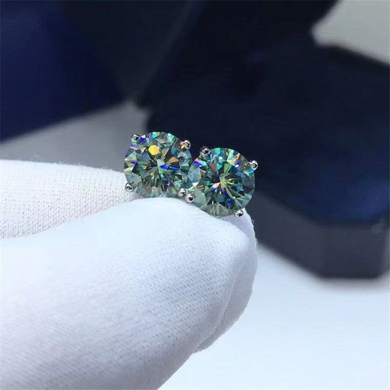 Moissanite Stud Earrings, 18K Gold Four-Prong Round Studs – view 3