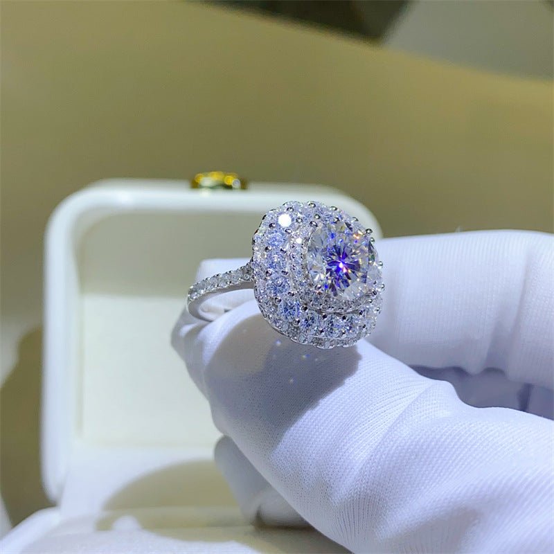 Moissanite Halo Ring for Women, Round Cut Engagement Ring, Double Halo Statement Ring, Sizes 9-20 – view 3