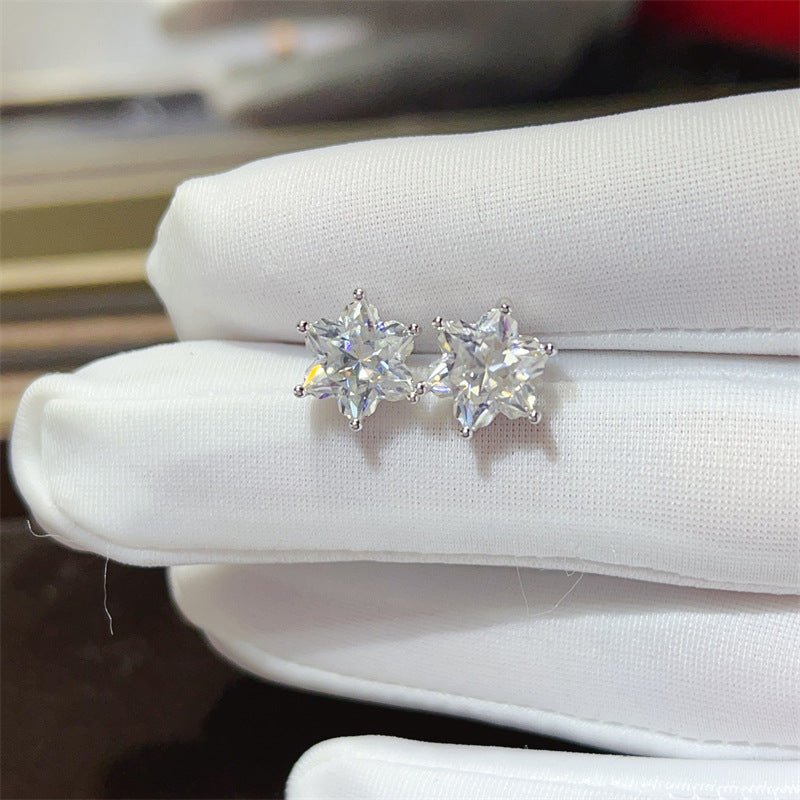 4CT Star Cut Moissanite Stud Earrings for Women, D Color VVSI Silver Gold-Plated Floral Star Earrings – view 3