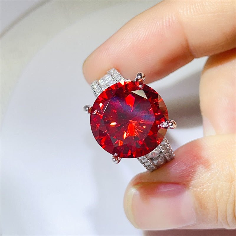 10 Carat Moissanite Ring with Triple Row Pavé Band, Round Statement Engagement Ring – view 25