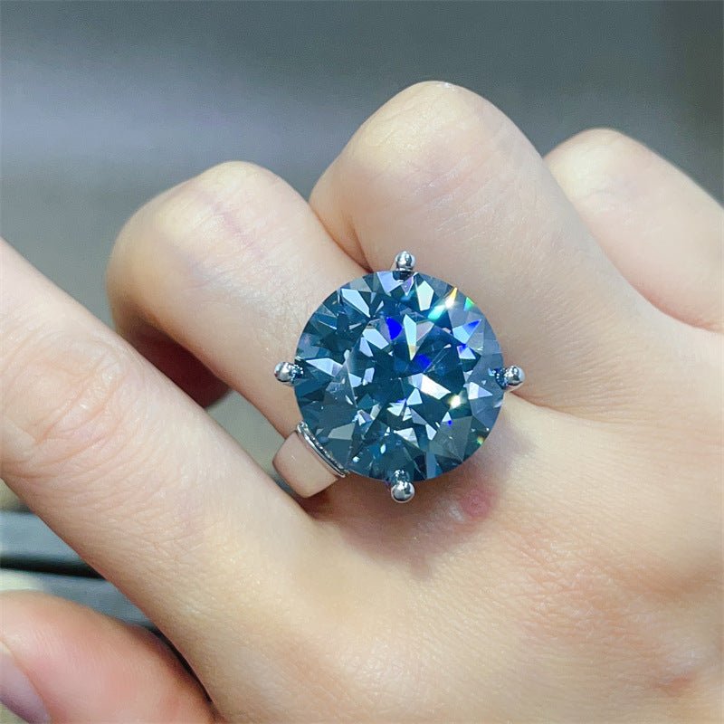Blue Black Moissanite Pendant Necklace or Ring, Oversized Round Stone Jewelry – view 3