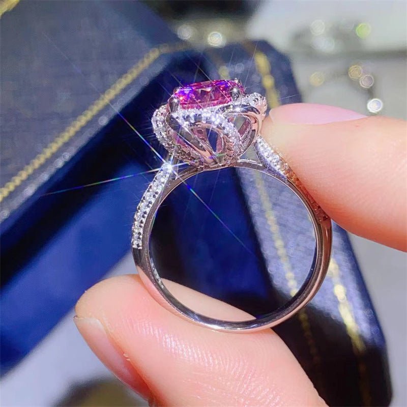 Pink Moissanite Halo Ring for Women, Floral U-Shape Engagement Promise Ring, 1 Carat or 2 Carat – view 3