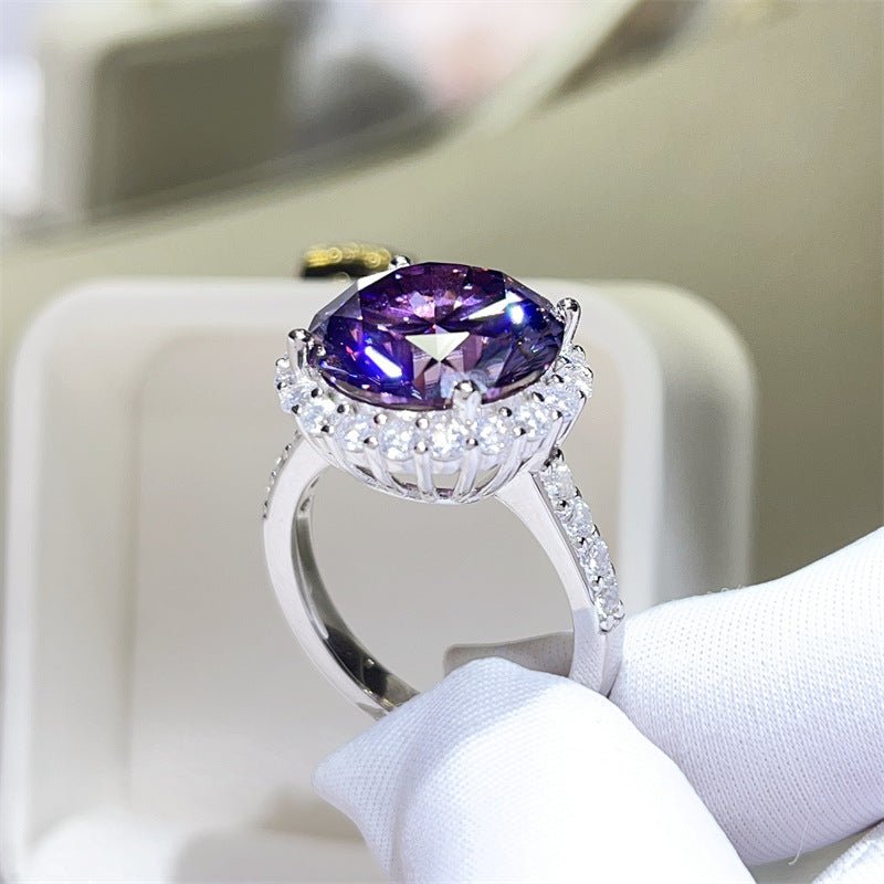 Purple Moissanite Halo Ring for Women, Round 10 Carat Statement Engagement Ring – view 3