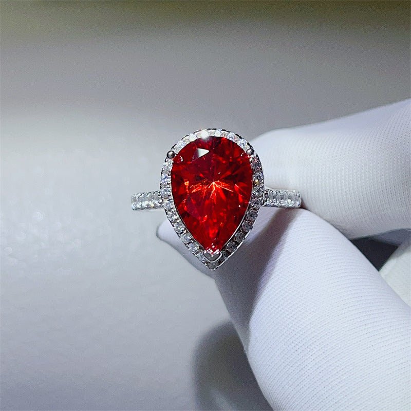 Red Pear Cut Moissanite Halo Ring for Women, Geometric Pavé Style, US Sizes 4-9 – view 3