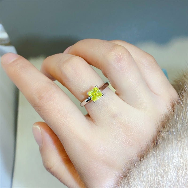 Lemon Yellow Princess Cut Moissanite Ring and Stud Earrings Set for Women – view 3