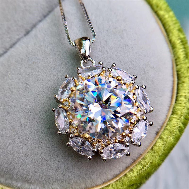 Flower Moissanite Pendant Necklace for Women, Green White Pink, 2ct 3ct 5ct Halo – view 3