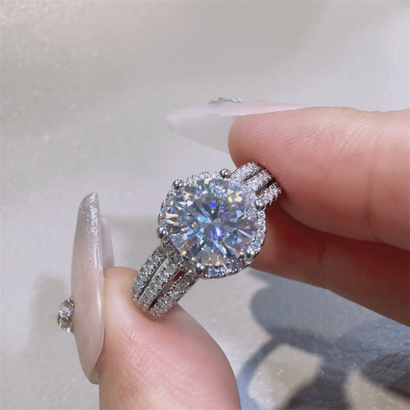 Moissanite Halo Ring for Women, Round Cut Split Shank Engagement Ring, 2 Carat or 3 Carat Promise Ring – view 3