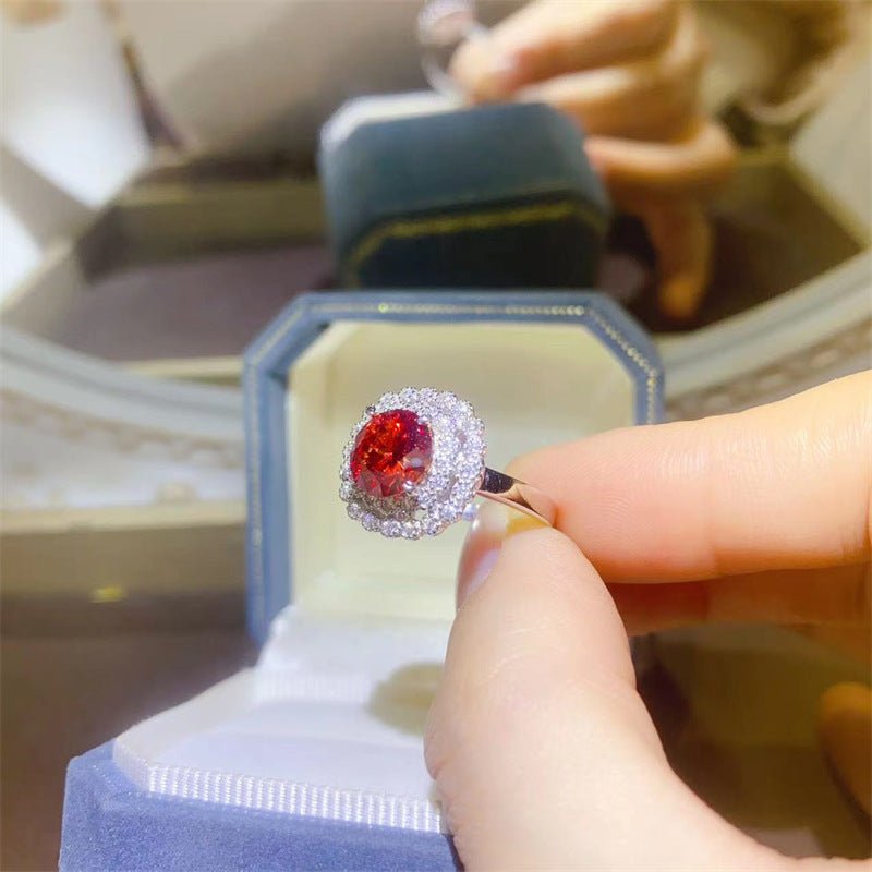 Red Halo Moissanite Ring for Women, Round Cut Statement Ring, Size 9-20 – view 3