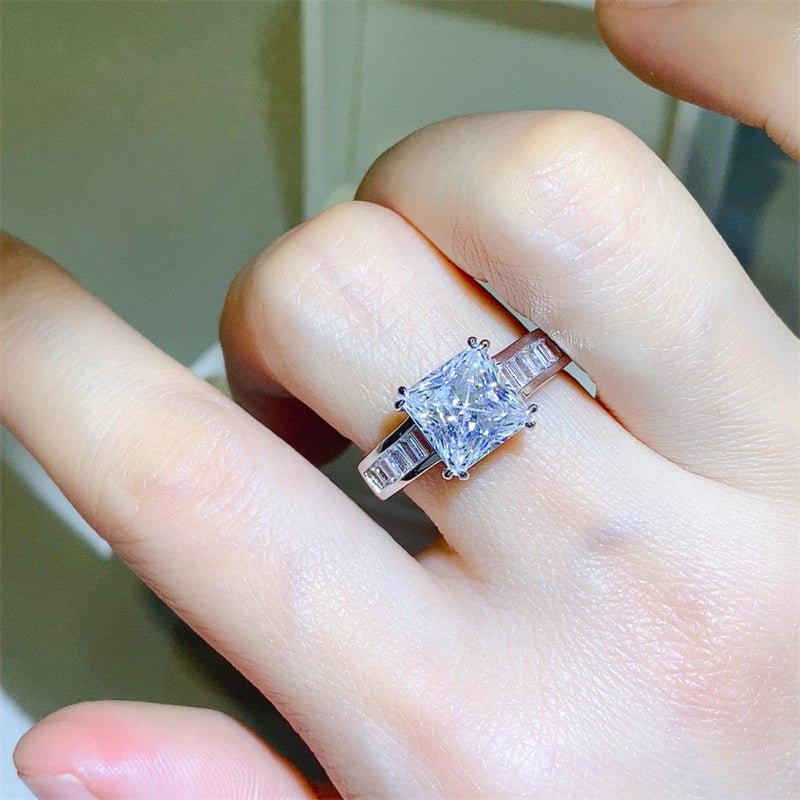 3 Carat Princess Cut Moissanite Ring with Baguette Side Accents for Women – view 3