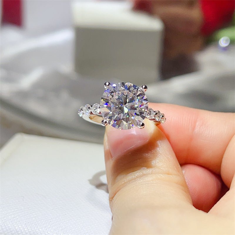 Moissanite Ring for Women, 3 Carat & 5 Carat Round Solitaire Halo Style Engagement Ring – view 3