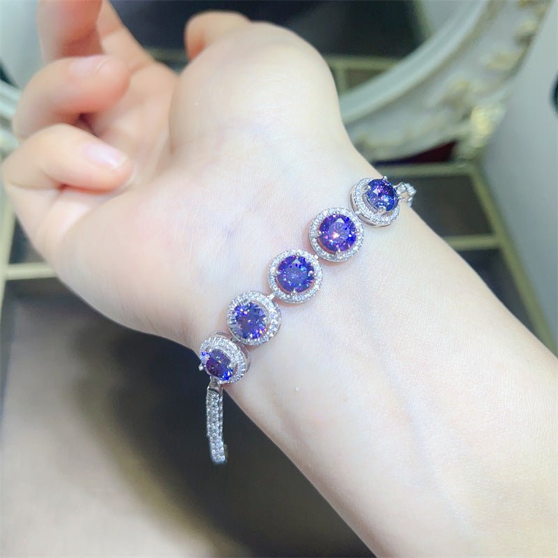 Blue Moissanite Halo Bracelet for Women - 5 Carat Round Tennis Style Wristlet – view 3