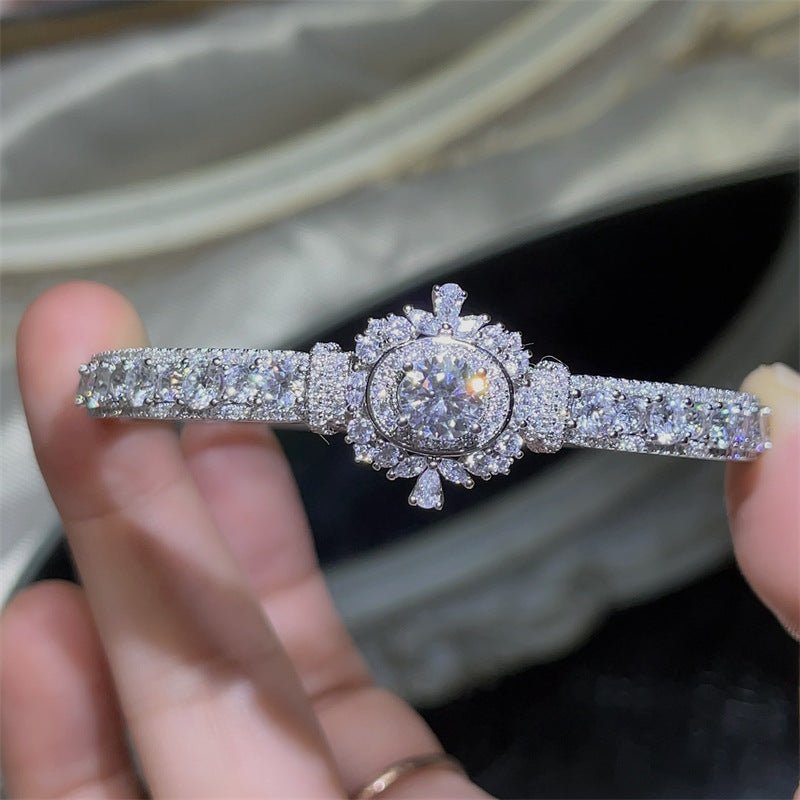 VVS1 Moissanite Tennis Bracelet for Women, Full Pavé Halo Bangle – view 3