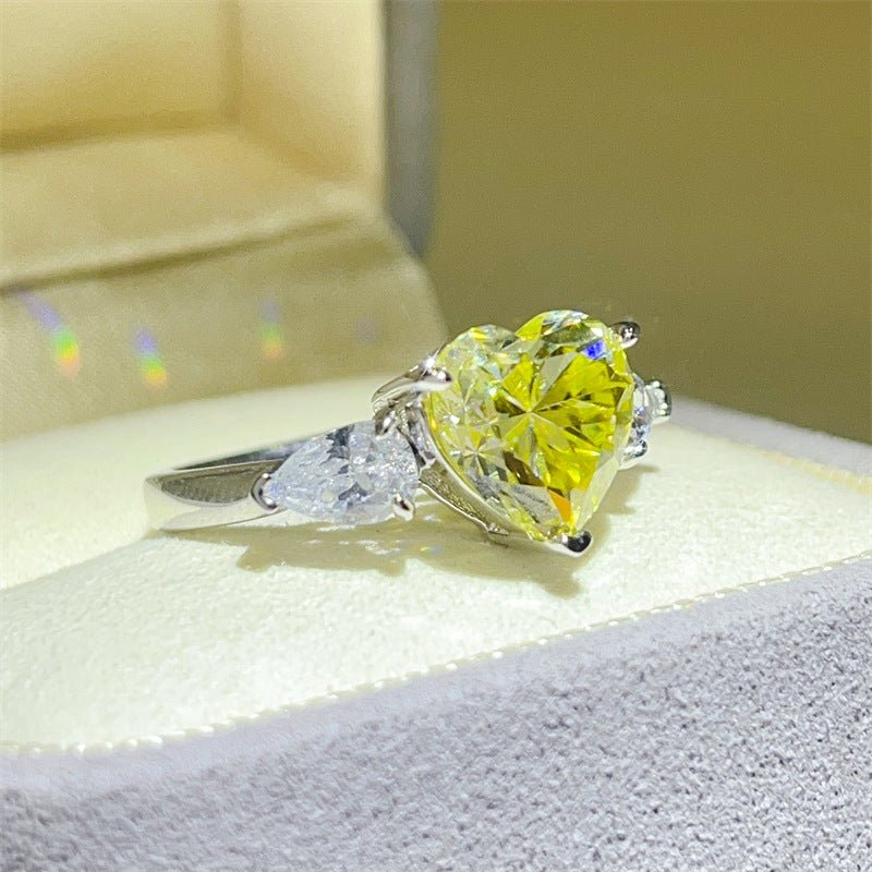 Yellow Heart Moissanite Ring for Women, Three-Stone Engagement Ring, 1 Carat 2 Carat 3 Carat Ring – view 3