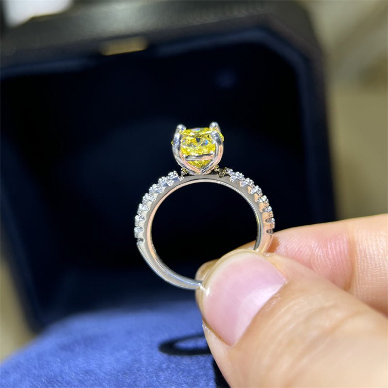 Yellow Oval Moissanite Ring for Women, U-Shaped Pave Band Engagement Ring, 1 Carat or 2 Carat – view 3
