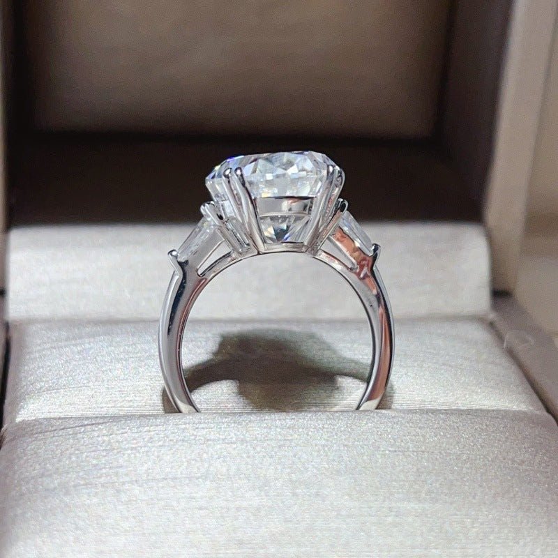 Oval Cut Moissanite Ring for Women, Large Solitaire Engagement Ring with Geometric Side Accents – view 3