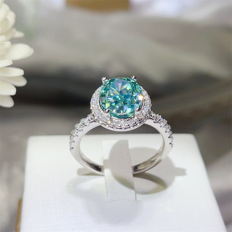 5 Carat Oval Mint Green Moissanite Halo Ring for Women – view 3