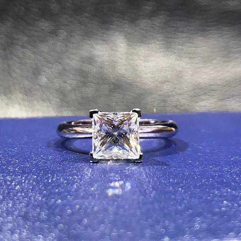 Princess Cut Moissanite Ring for Women, Square Solitaire Engagement Ring, 1 Carat or 2 Carat – view 3