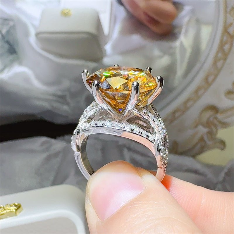 Yellow Moissanite Halo Ring for Women, 5 Carat or 10 Carat Statement Engagement Ring – view 3