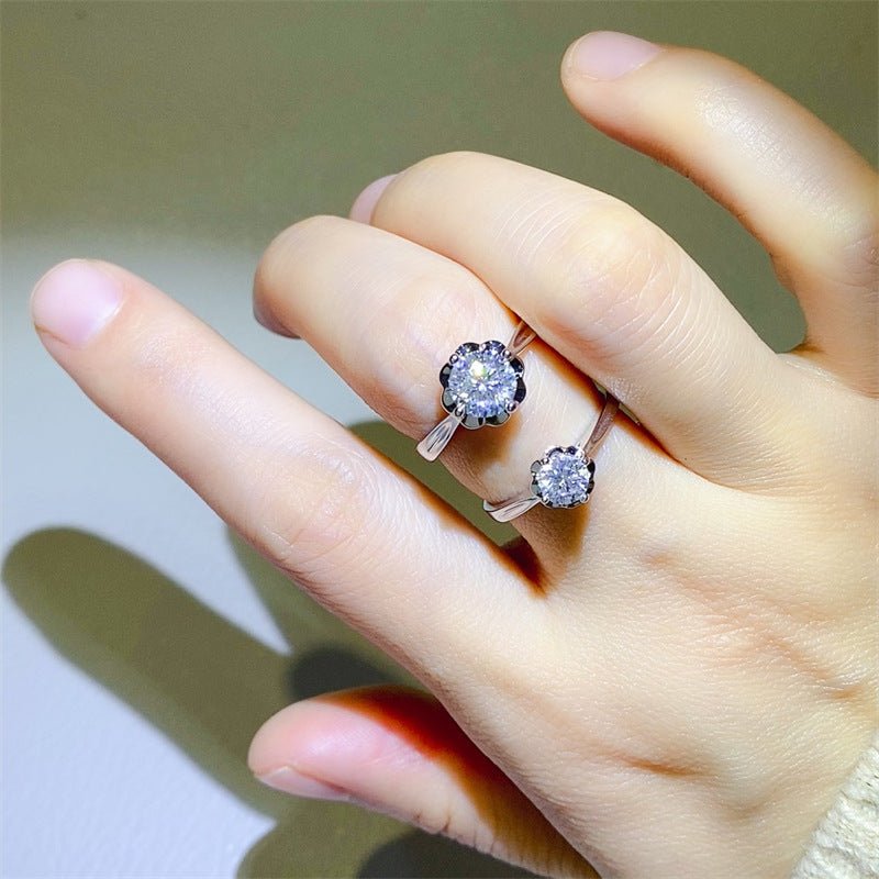 Moissanite Open Ring for Women, Double Round Stone Wrap Ring, Promise Engagement Style Ring – view 3
