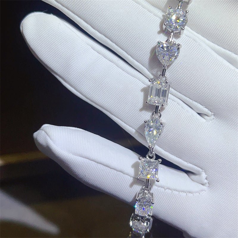 Moissanite Tennis Bracelet for Women, Mixed Shape Full Stone Bracelet 16cm 17cm 18cm – view 3