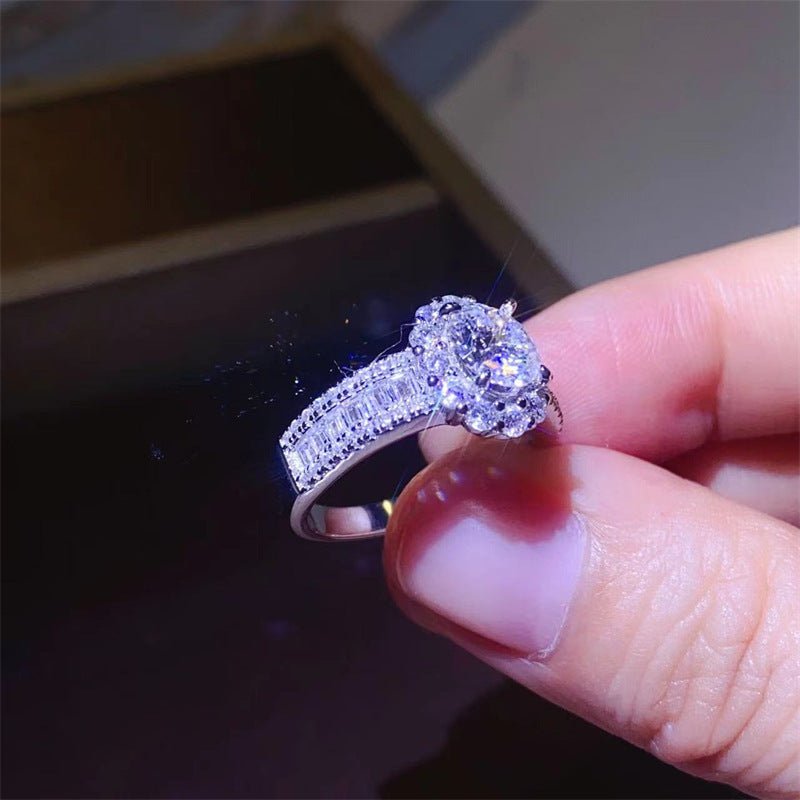 Moissanite Halo Ring with Pavé Band, Round Center Stone Ring for Women – view 3