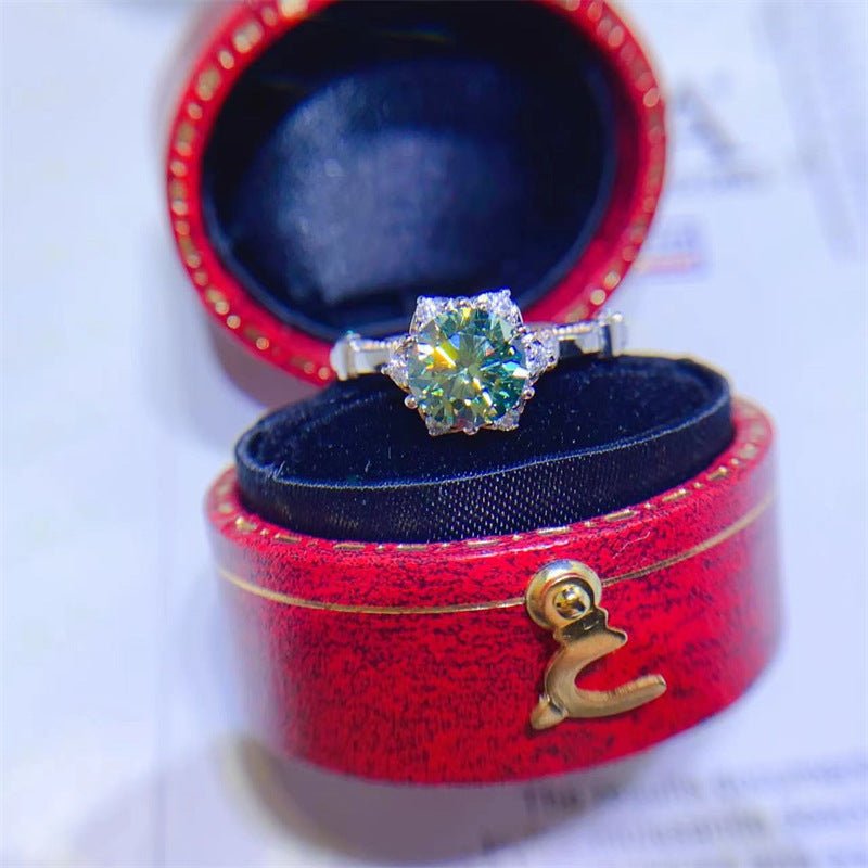 Green Moissanite Ring for Women, U-Shaped Micro-Pavé Solitaire Ring – view 3