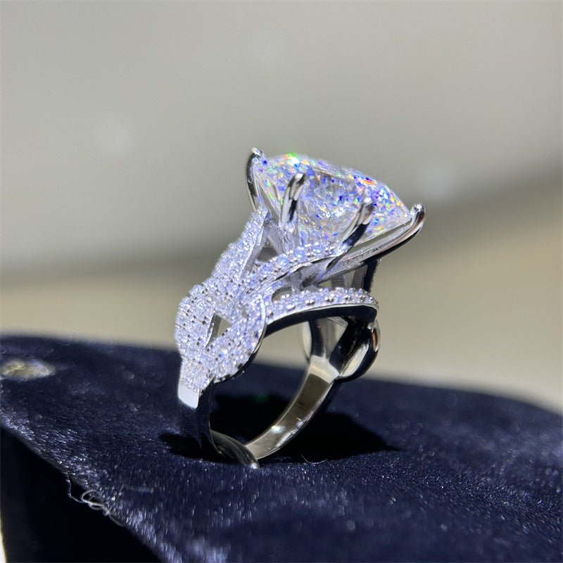 10 Carat Round Cut Moissanite Ring for Women, Large Solitaire Engagement Ring with Pavé Band – view 3
