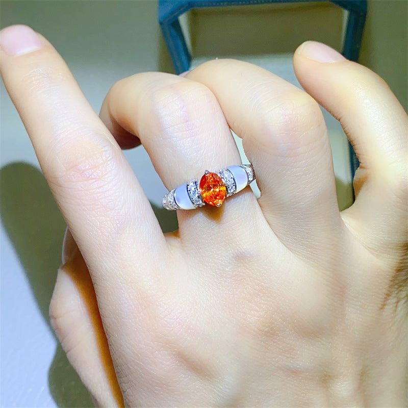 Orange Oval Moissanite Ring for Women, Pavé Accent Fashion Ring, Promise Engagement Style – view 3