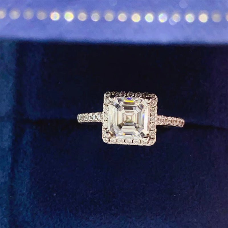 3 Carat Asscher Cut Moissanite Halo Ring for Women, Geometric Square Engagement Ring – view 3