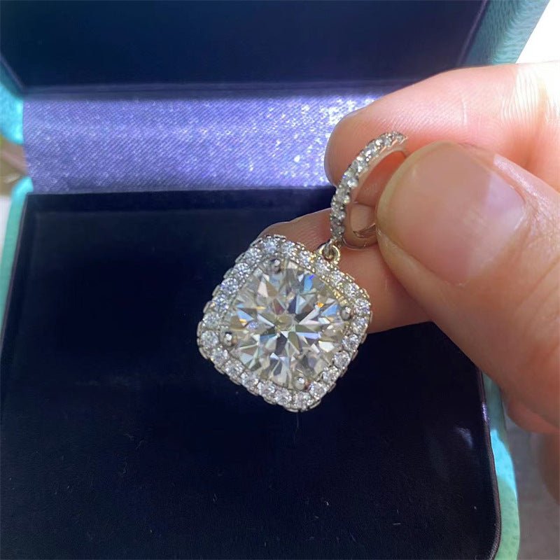 5-Carat Moissanite Square Halo Drop Earrings, VVS1 Huggie Earrings for Women – view 3