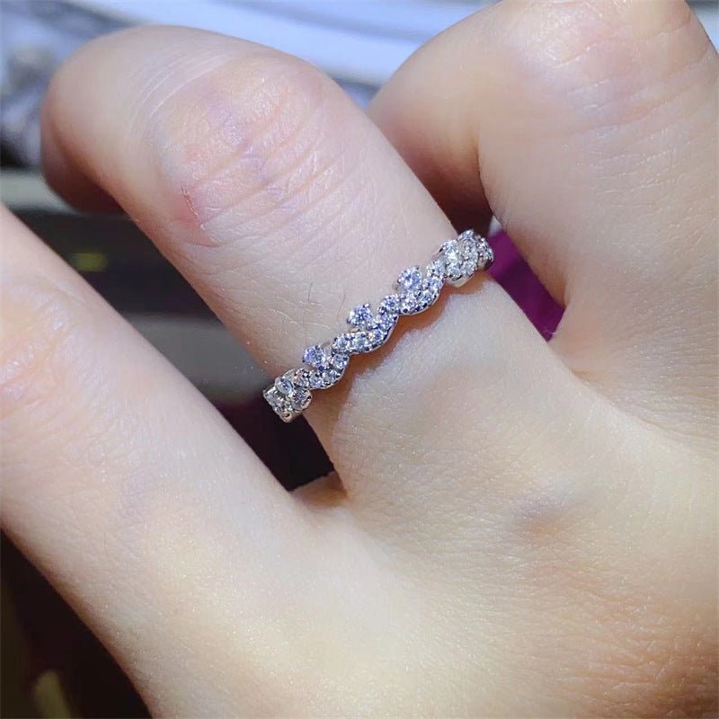 Moissanite Stackable Ring for Women - Tulip, Snake Bone & Butterfly Bow Row Ring, White-Tone Band, Sizes 9-19 – view 3